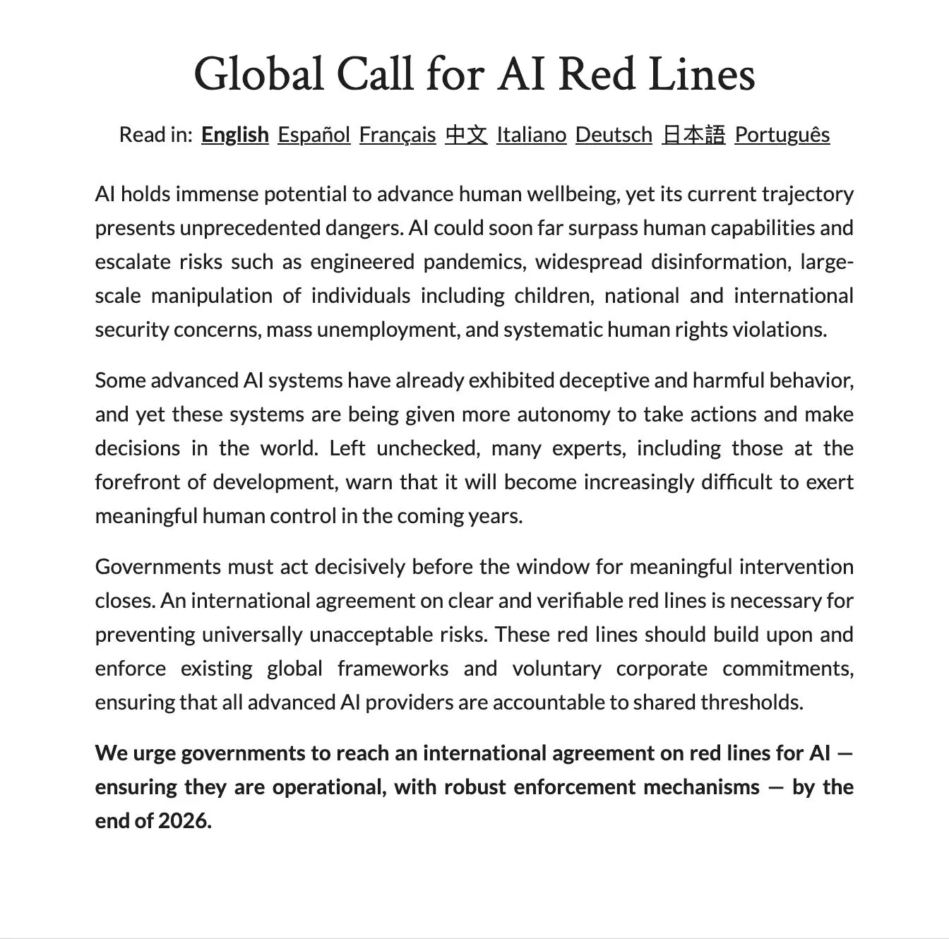 Global Call for Red Lines