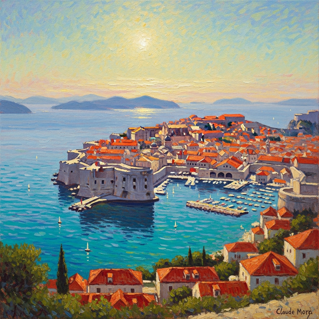 Imagen 4 Ultra'nın ürettiği, deniz kıyısındaki Dubrovnik'i gösteren parlak renkli yağlı boya tarzı görsel